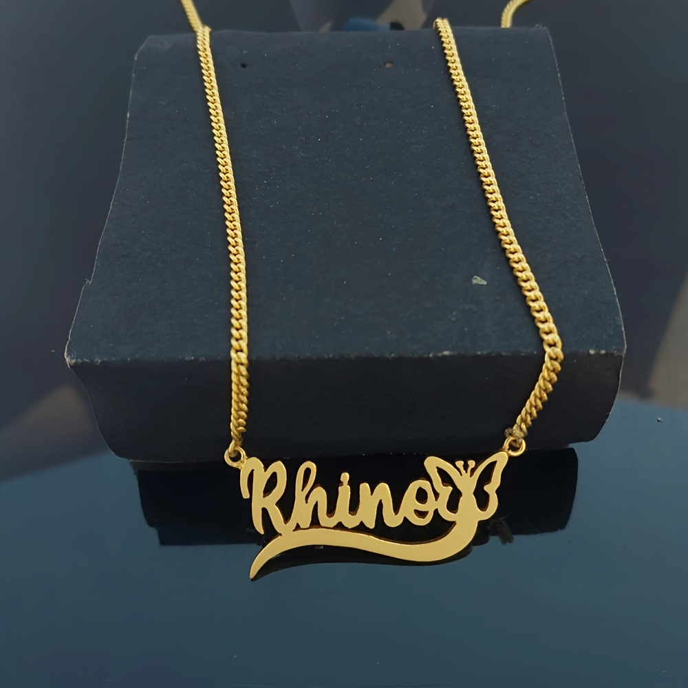 TEMU Custom Roadside Chain Name Necklace Personalized Fashion Plaque Pendant Stainless Steel Simple Chain Women's Trendy Everyday Jewelry