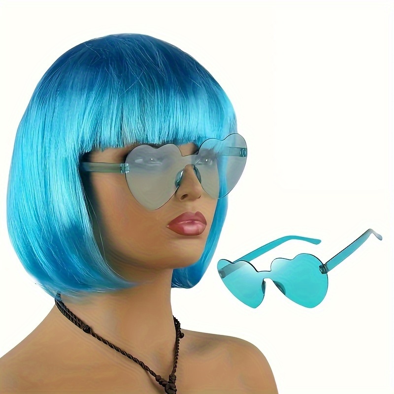 Image of Purple Straight Bangs Bob Wig Short Hair Bob Head Colored Anime Halloween Wig Anime Party Costume Wig Christmas Halloween Party Wig