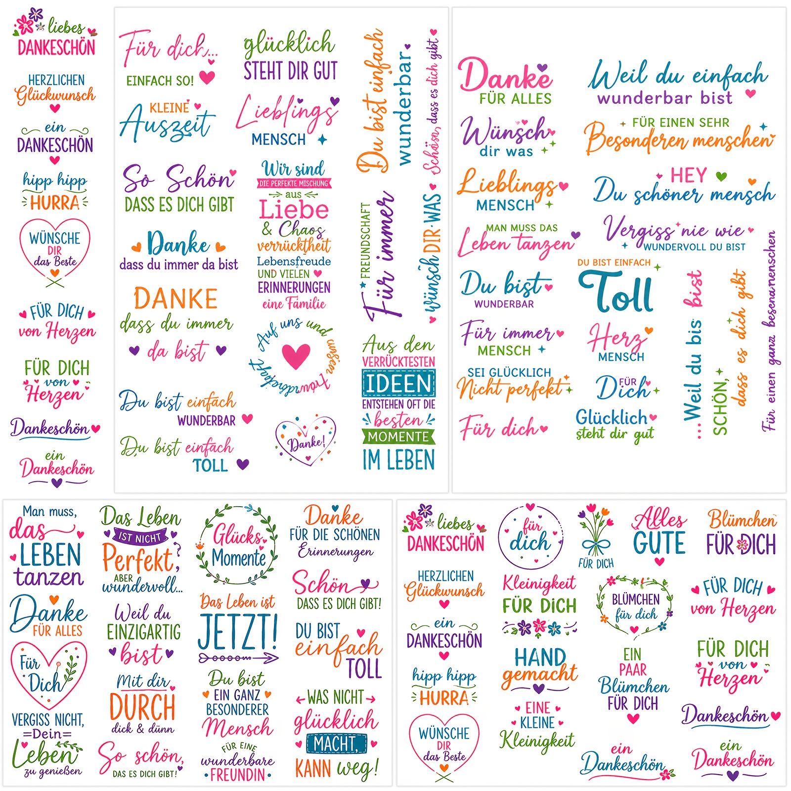 Image of 4 Sheets German Suitable For Mugs, Glass Cups & Diy Crafts - Uv Transfer Crystal With German Quotes, Colored Heart & Lettering, Plastic Suitable For Cups, Wooden Signs, Gift Decoration For