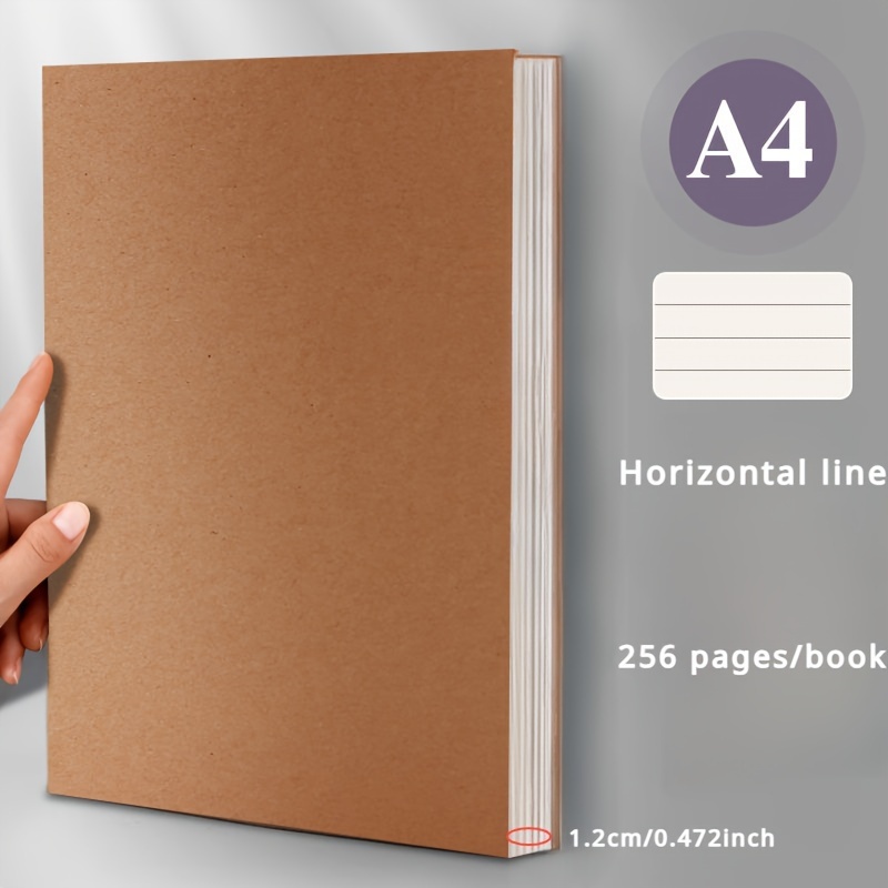 

A4 256 Pages Kraft Paper Notebook With Soft Cover, Plain Horizontal Line Stenographer Notepad, No Text, Dividers Included