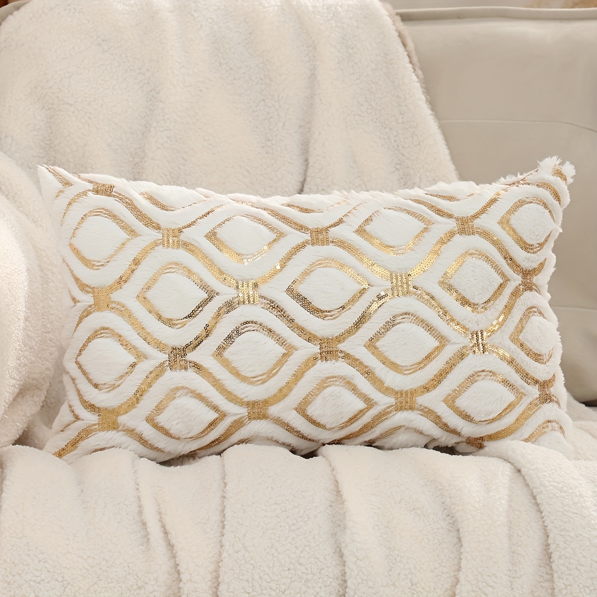 2pcs Autumn Winter Pillow Covers Plush Golden Sequined Embroidery Living Room Bedroom Decor
