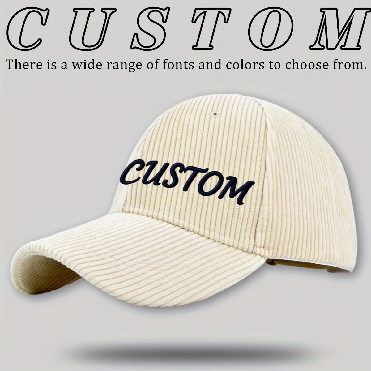 TEMU 1 Corduroy Baseball With Custom Embroidery. Choose Your Preferred Text To Be Embroidered On , Available In Multiple Fonts And Colors