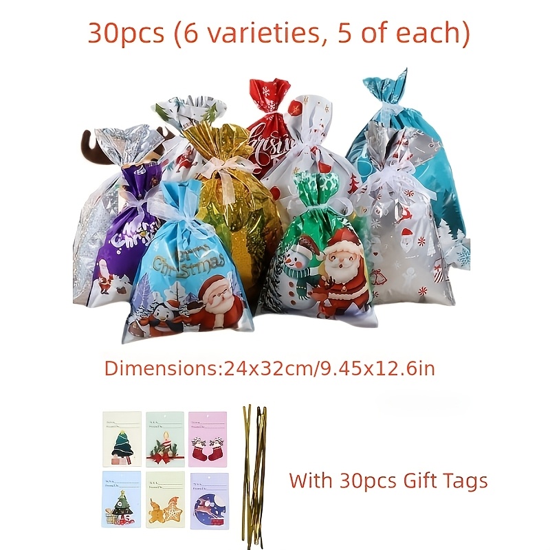 TEMU 30-pack Large Christmas Gift Bags With Ties (includes Greeting Card) Bags For New Year's Candies And, Christmas Gift Bags, Home Decor Items