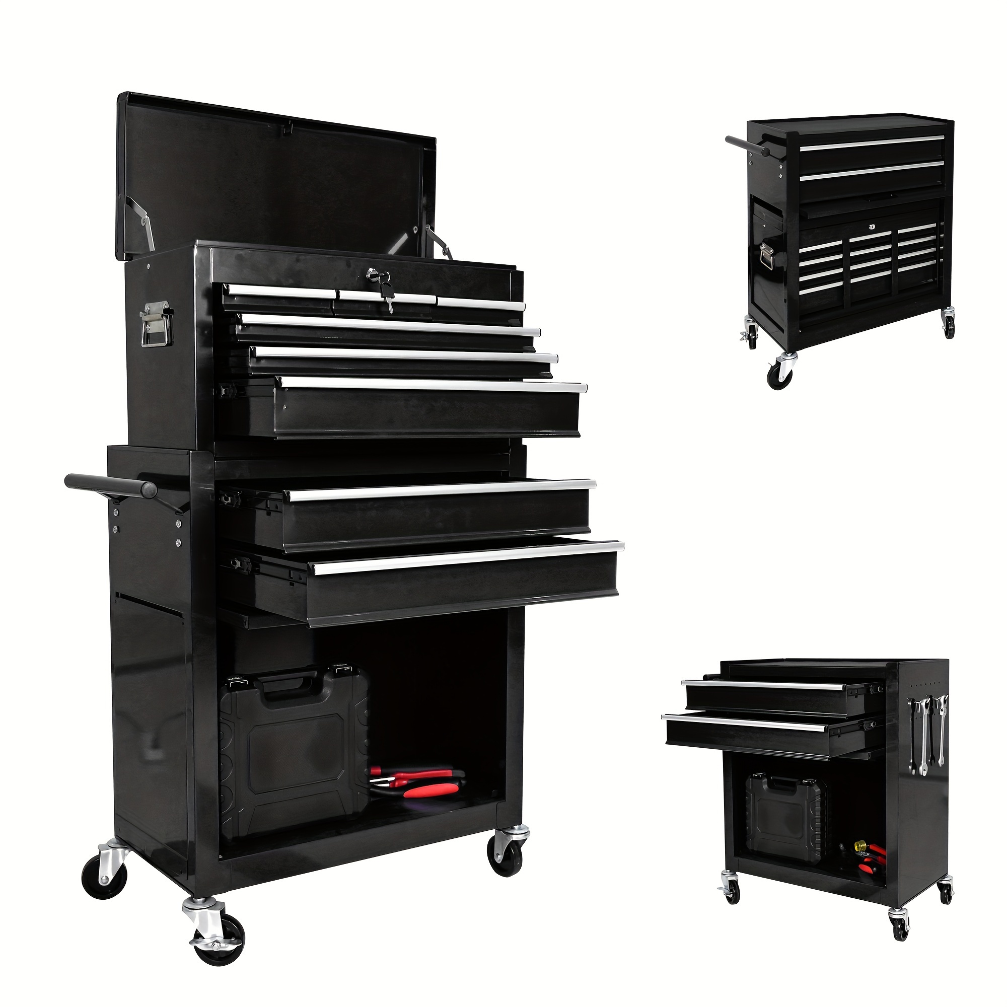 

High Capacity Rolling Tool Chest With Wheels And Drawers, 8-drawer Tool Storage Black Cabinet