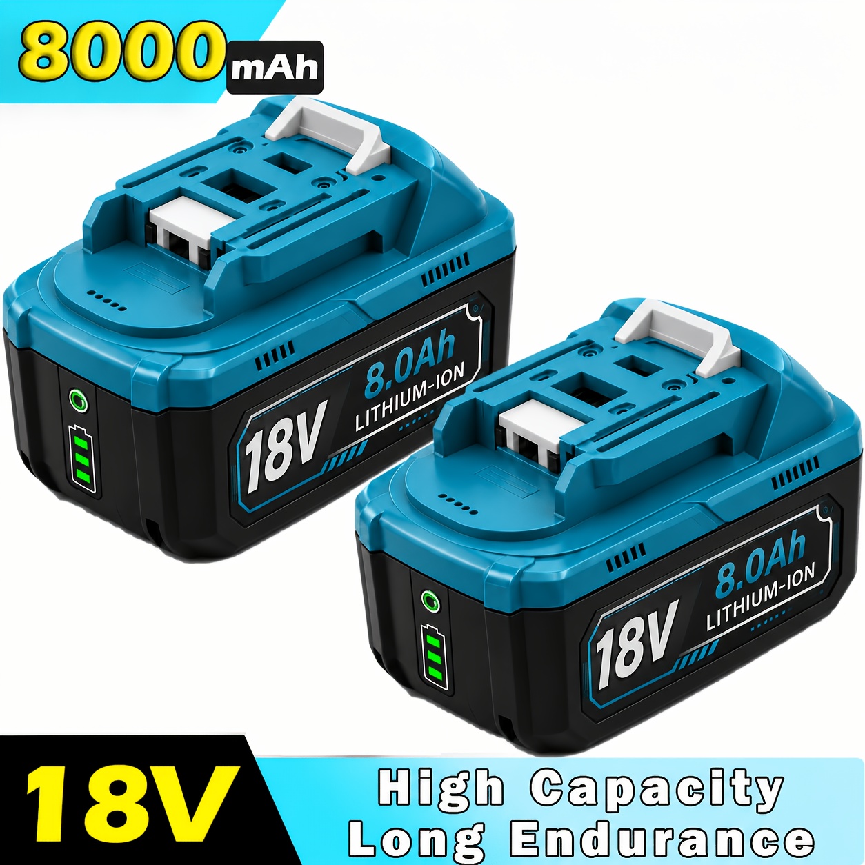 Image of 2, Or 1 Pack 8.0ah 18v Battery For Makita, Compatible Bl1860b Bl1860 Bl1850b Bl1840b Bl1830b Bl1820 Bl1815, Led Indicator, Multi-protection, Sturdy Housing, Fits Original , For Home, Dorms, Gardening