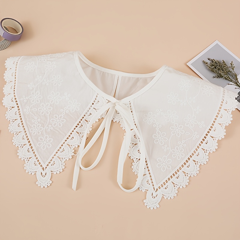 TEMU 1pc Embroidered Lace Detachable Collar, Versatile Women's Detachable Collar, Multi-functional Layering Accessory, White Versatile Shirt Shawl