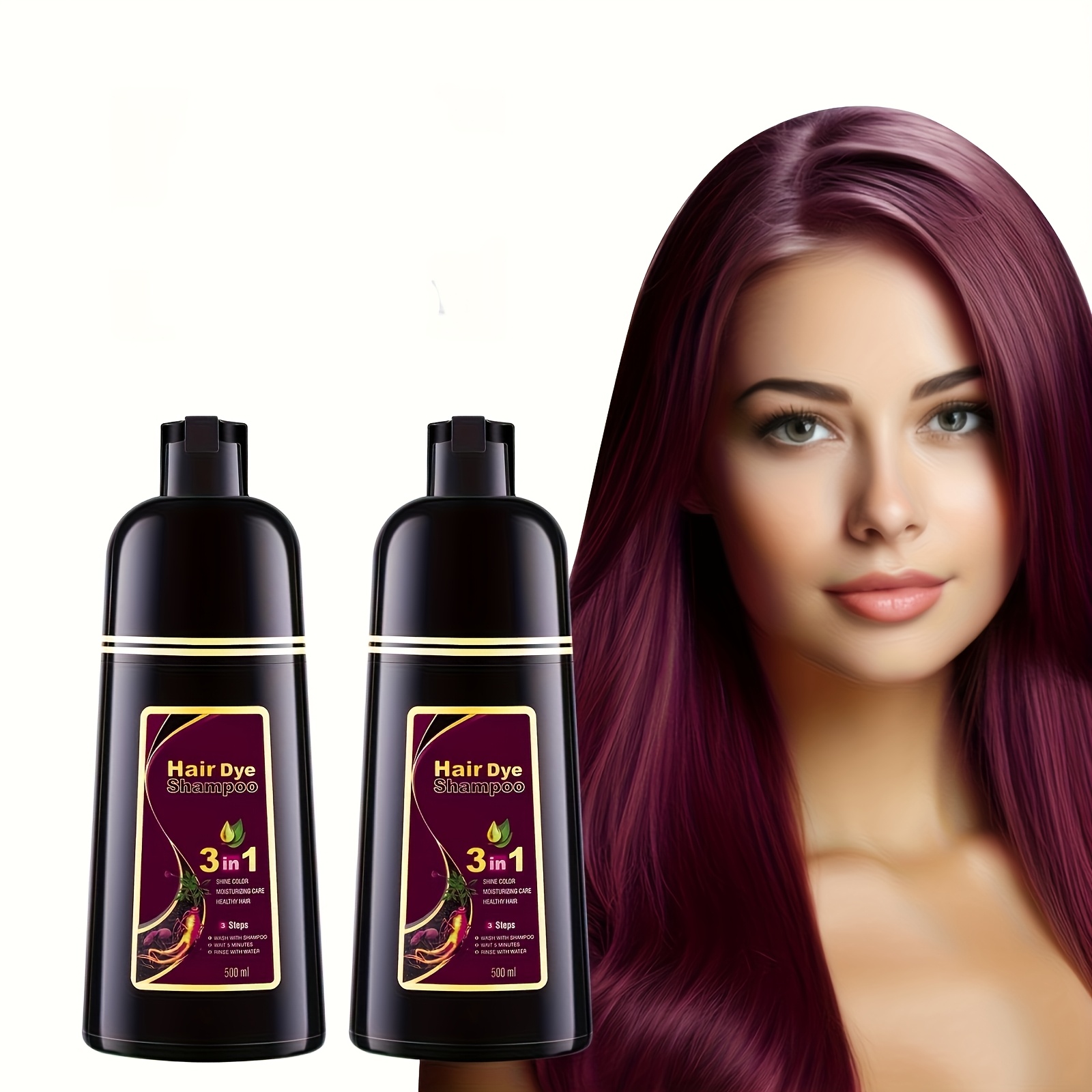 Image of 2pcswine Red Hair Color Shampoo For Gray Hair Instant Hair Dye Shampoo Hair Coloring In Minutes Natural And Long Hair Dye Shampoo For Men And Women, 500ml*2