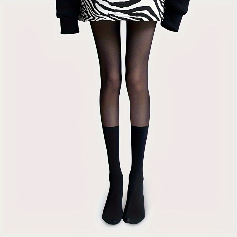 Chic Black Sheer Tights for Women - High-Waist, Stretchy Nylon & Elastane Blend, Perfect for Spring & Fall
