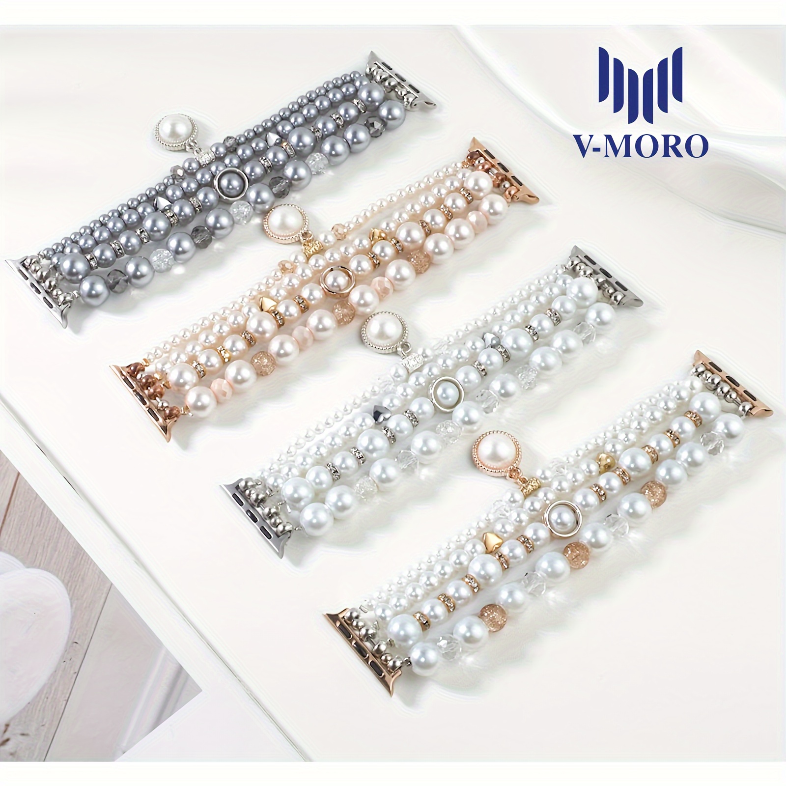 

Pearl Bracelet Compatible With Iwath Bands 38mm 40mm 41mm 42mm 44mm 45mm Women, Beaded Charms Dressy Designer Jewelry Stretchy Iwatch Bands For /8/7/6/5/4/3/2/1/se