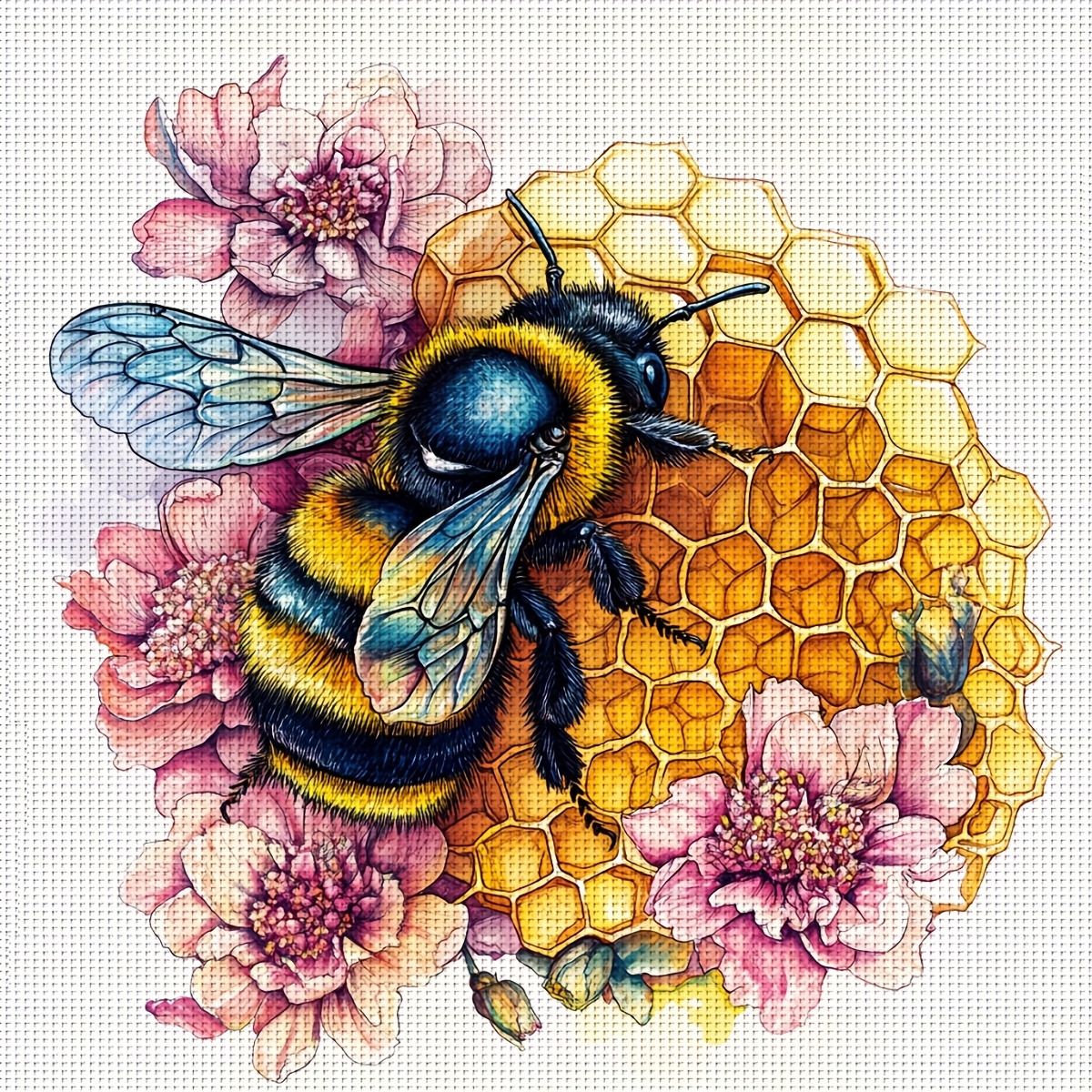 TEMU Zuoanlf 1pc Frameless 30 X 30 Cm/11.8 X 11.8 Inches, Diligent Bees, 11ct/14ct Printed Kit, Relaxing Embroidery Set Suitable For Adult Beginners,