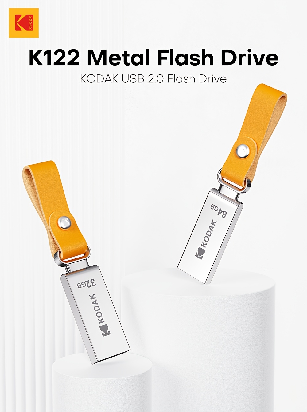 kodak k122 метална серија за носење usb флеш драјв 32gb 64gb 128gb - пренослив usb 2.0 флеш драјв со јамка за клучеви за работа патување лаптоп pc автомобил аудио, компактен метален мемориски стик за секојдневно складирање на датотеки Детали за производот 0