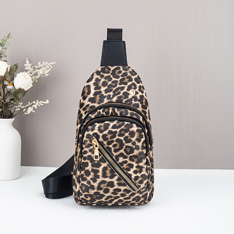 Image of American Leopard -pocket Chest Bag For Convenient Storage And Organization, Trendy Vintage Shoulder Bag And Portable Waist Pack