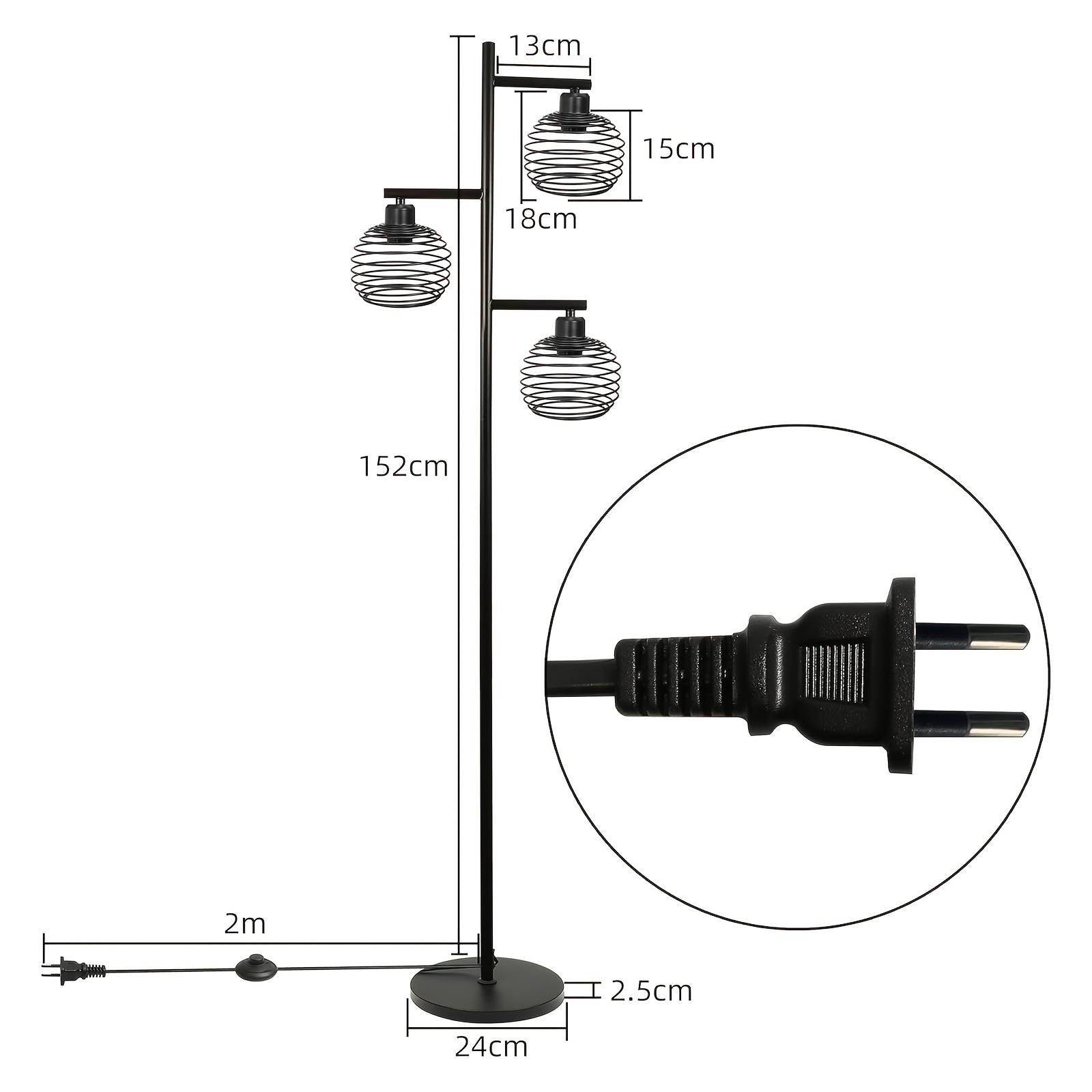 Image of Office Floor Lamp Living Room Floor Lamp Vintage Retro Metal Floor Lamp E27 Socket With 3 Lampshade Black Industrial Floor Lamp For Office Height 152cm Including Foot Switch - Bulb Not Included