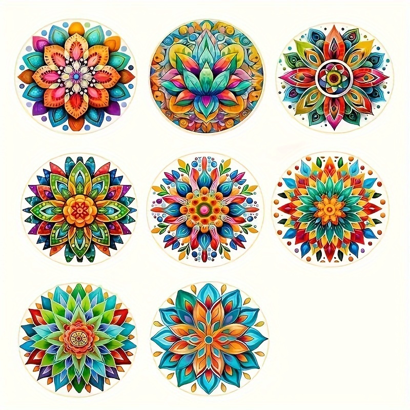 TEMU 8pcs Mandala Coaster Set - Vibrant, Heat-resistant Wooden Drink Mats 4