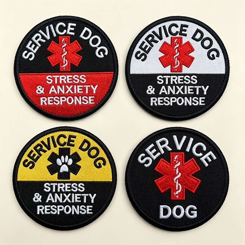 TEMU 4- Dog Embroidered Patches, Stress And Anxiety Badge Set, Removable Identification Patches For Service Dog Vest Harness Backpack Hat Additions