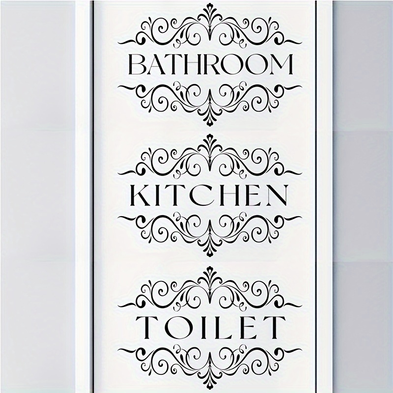 3pcs Chic Lettering Sticker Set For Bathroom, Kitchen & Bedroom Doors - Pvc Decals For Home Organization