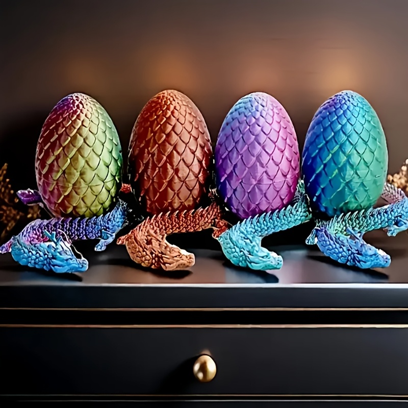 8pcs 4-Set 3D Printed Dragon and Egg Figurines - Anime-Themed Home & Car Decor, Vibrant Colors, Durable Plastic Collectibles, No Power Needed, Perfect Gift for Christmas, Easter, Thanksgiving | Intricate Dragon Design with Exquisite Texture