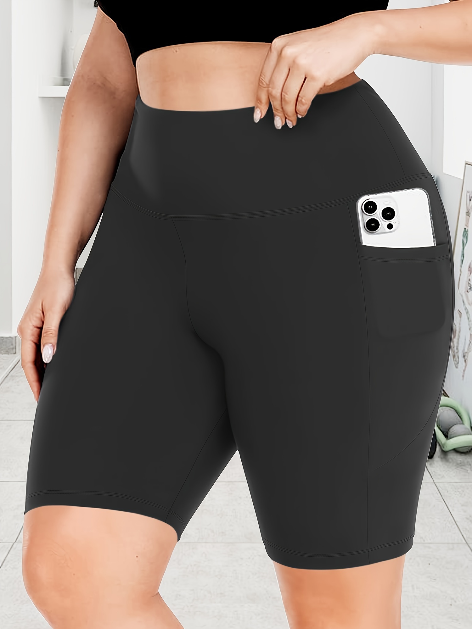 Big Size High Waist Crescent Pocket 5 Points Pants - Drainage Style