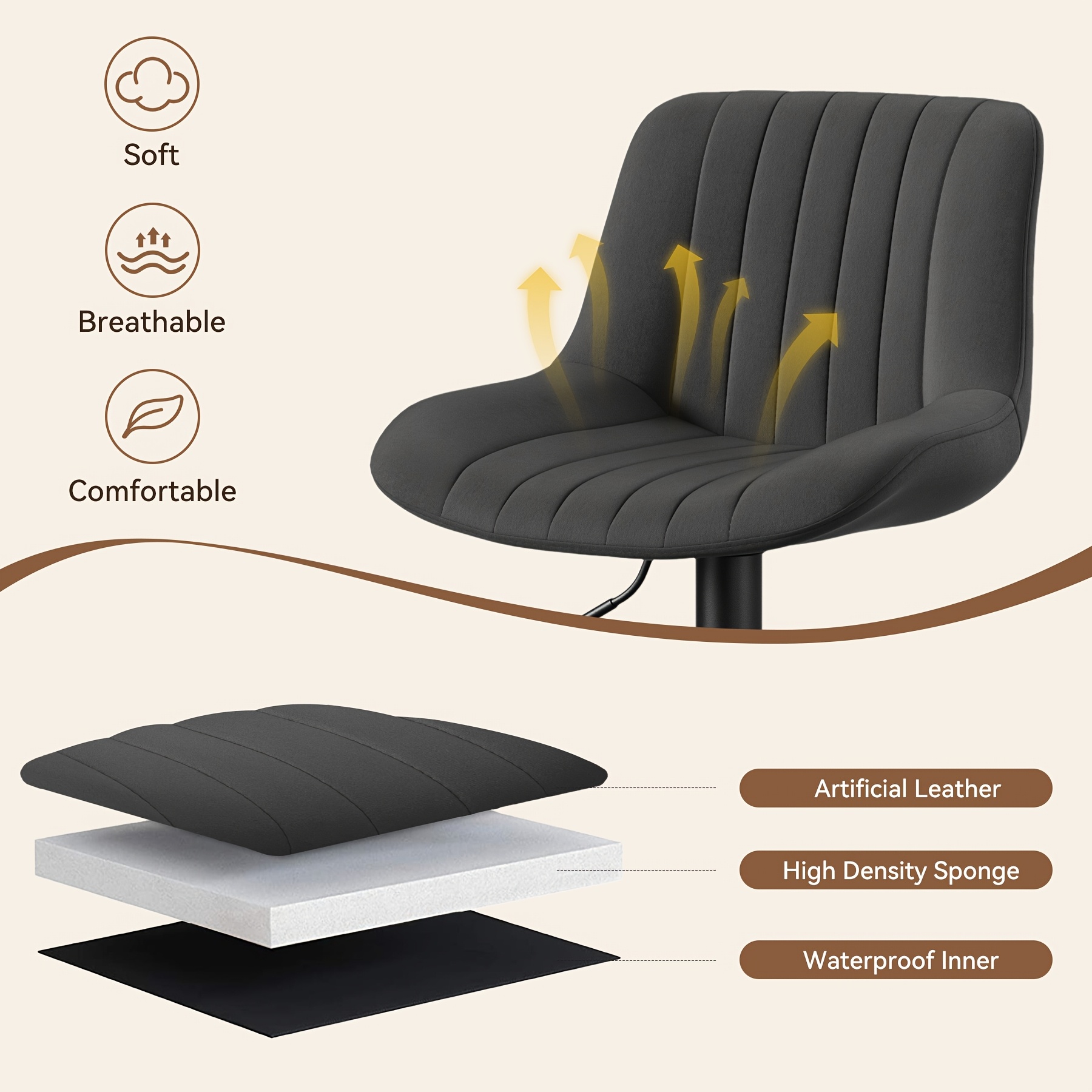 exclusive Counter Height Bar Stools 1/2/3/4 Packs Counter Height Bar Stools, Adjustable Swivel Upholstered Counter Height Barstools with Back And Footrest, Stool Chair for Kitchen Counter Island 10 exclusive Counter Height Bar Stools 1/2/3/4 Packs Counter Height Bar Stools, Adjustable Swivel Upholstered Counter Height Barstools with Back And Footrest, Stool Chair for Kitchen Counter Island - Image 10