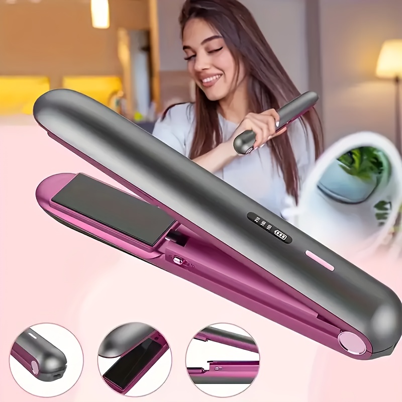 

2-in-1 Usb Rechargeable Hair Straightener & Curler - Fast Heating, 3 Temperature Settings, Portable Ceramic , Perfect Gift For Women