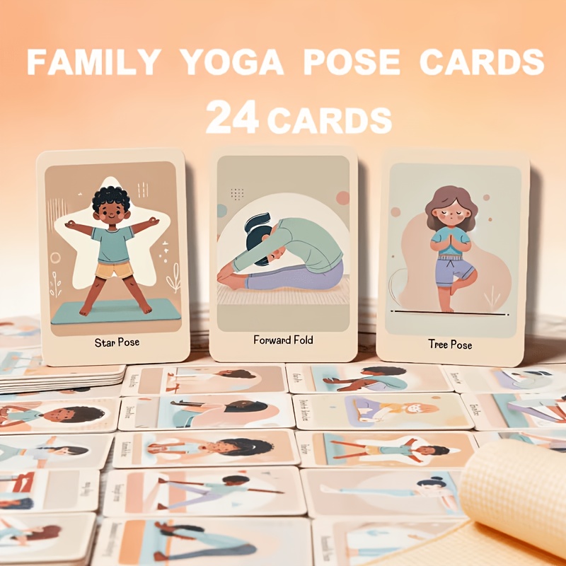 TEMU 24pcs Yoga Pose Flashcards, Suitable For Yoga Classes And Classrooms Fun Cartoon Yoga Pose Flashcards With Rounded Corners And Vibrant Printing.