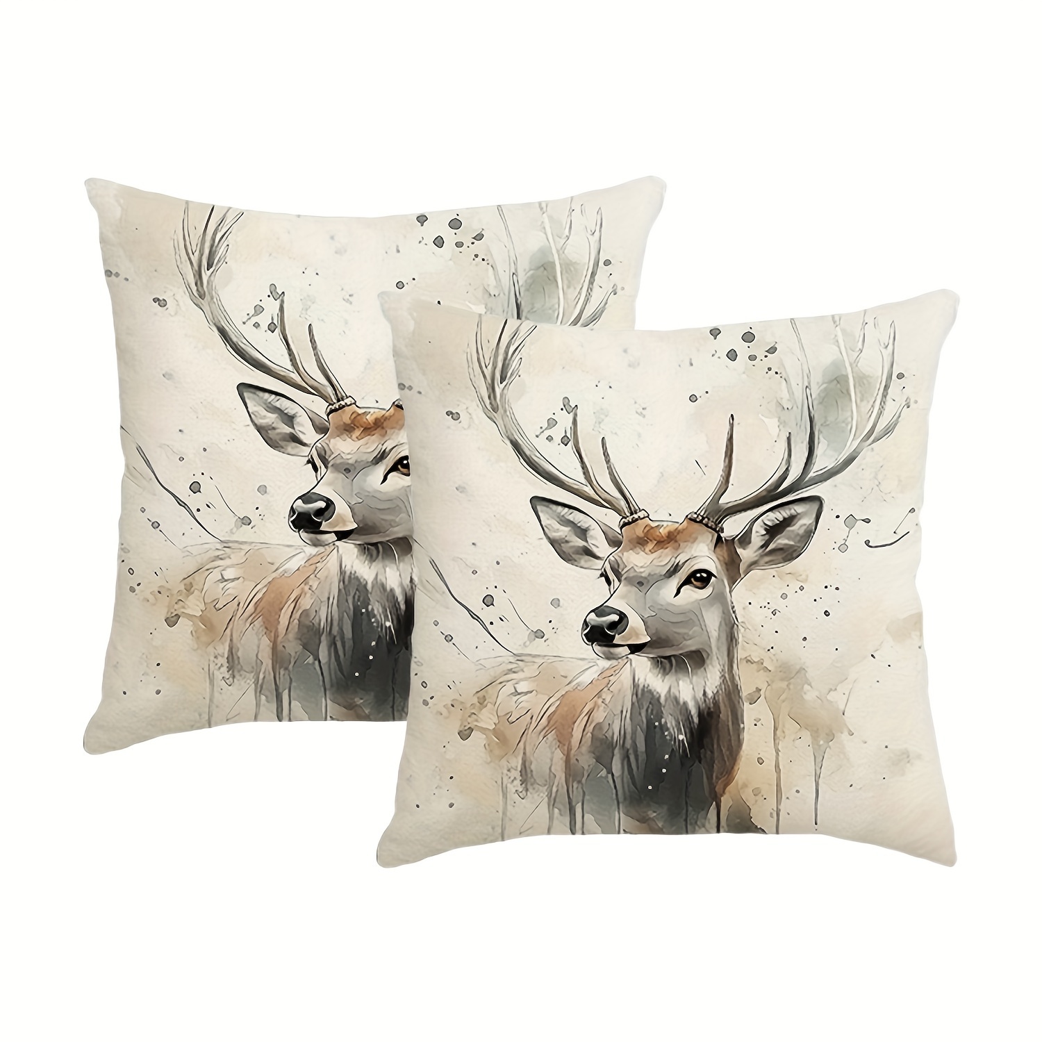 

2pcs Watercolor Deer Square Pillow Covers, 17.72x17.72in - Contemporary Style, Machine Washable, Zip Closure For Home & Party Decor