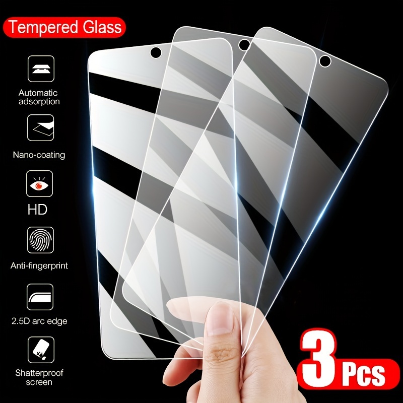 3pcs Clear Tempered Glass Screen Protectors for Xiaomi Redmi Note 13, 12, 12S, 11, 10S, 9S, 10, 9, 8 Pro Plus, 13T, 12C, 13C, 9AT, 9C, 10C - Scratchproof, Anti-Fingerprint, HD, Nano-Coating, 2.5D Arc Edge, Tempered Glass Phone Films, Phone Protection | Sleek Finish | Smooth Touch, Phone Accessories