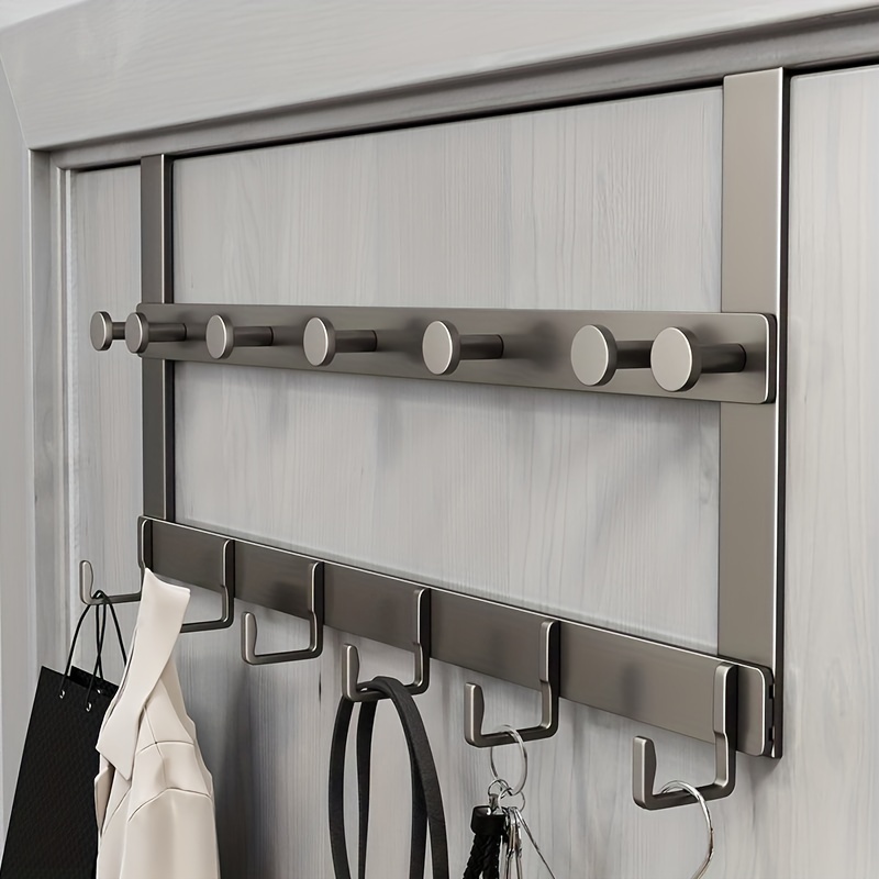 

Easy-install Aluminum Clothes Hanger With Double Layer Door Hook - No Drilling Required, Space-saving Design