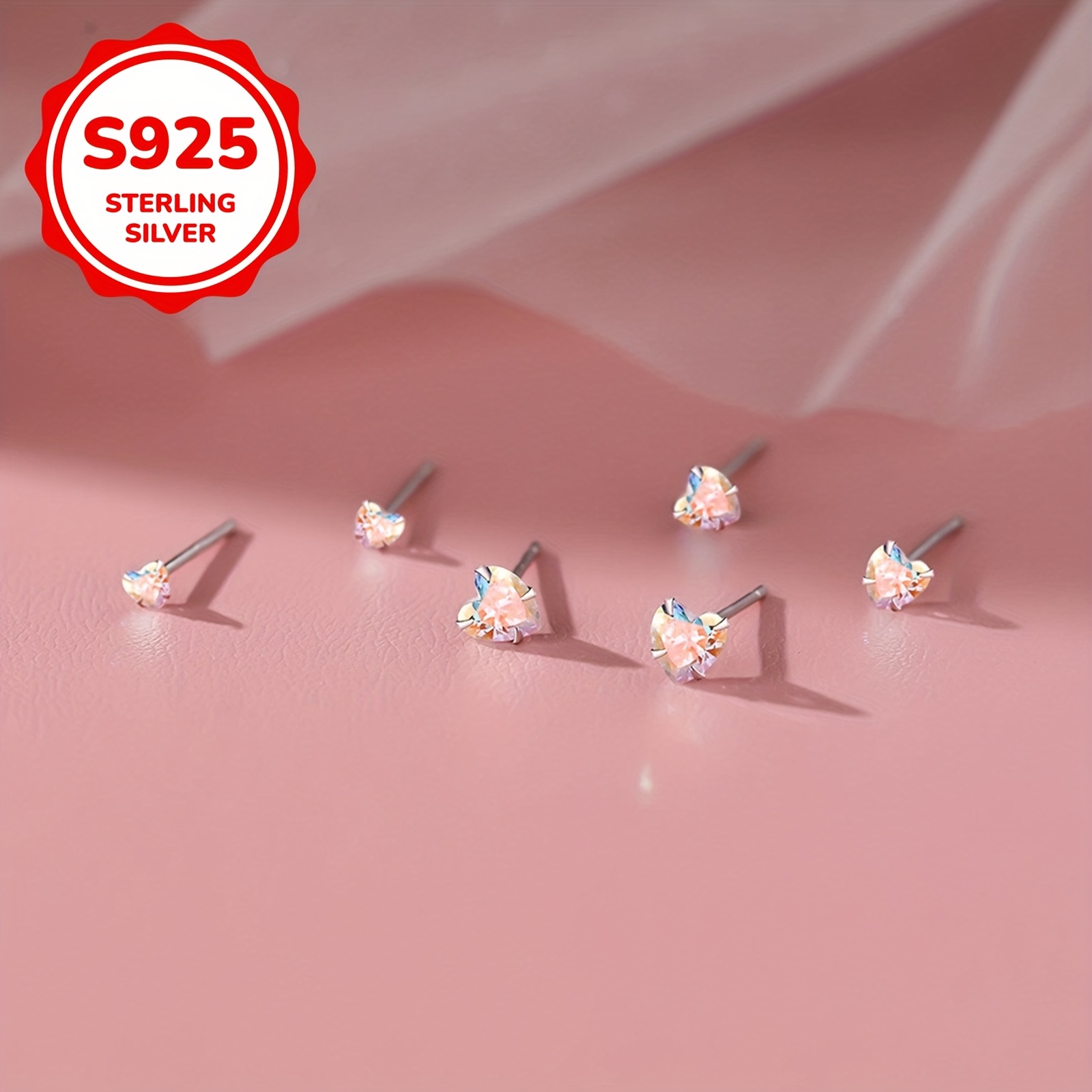 3 Pairs/sets Of Women's Fashion Earrings, Back-to- Colorful Heart S925 Silver Earrings, Weighing 1.1g, Inlaid With Synthetic Zirconia, Suitable For Daily Wear/back-to-/