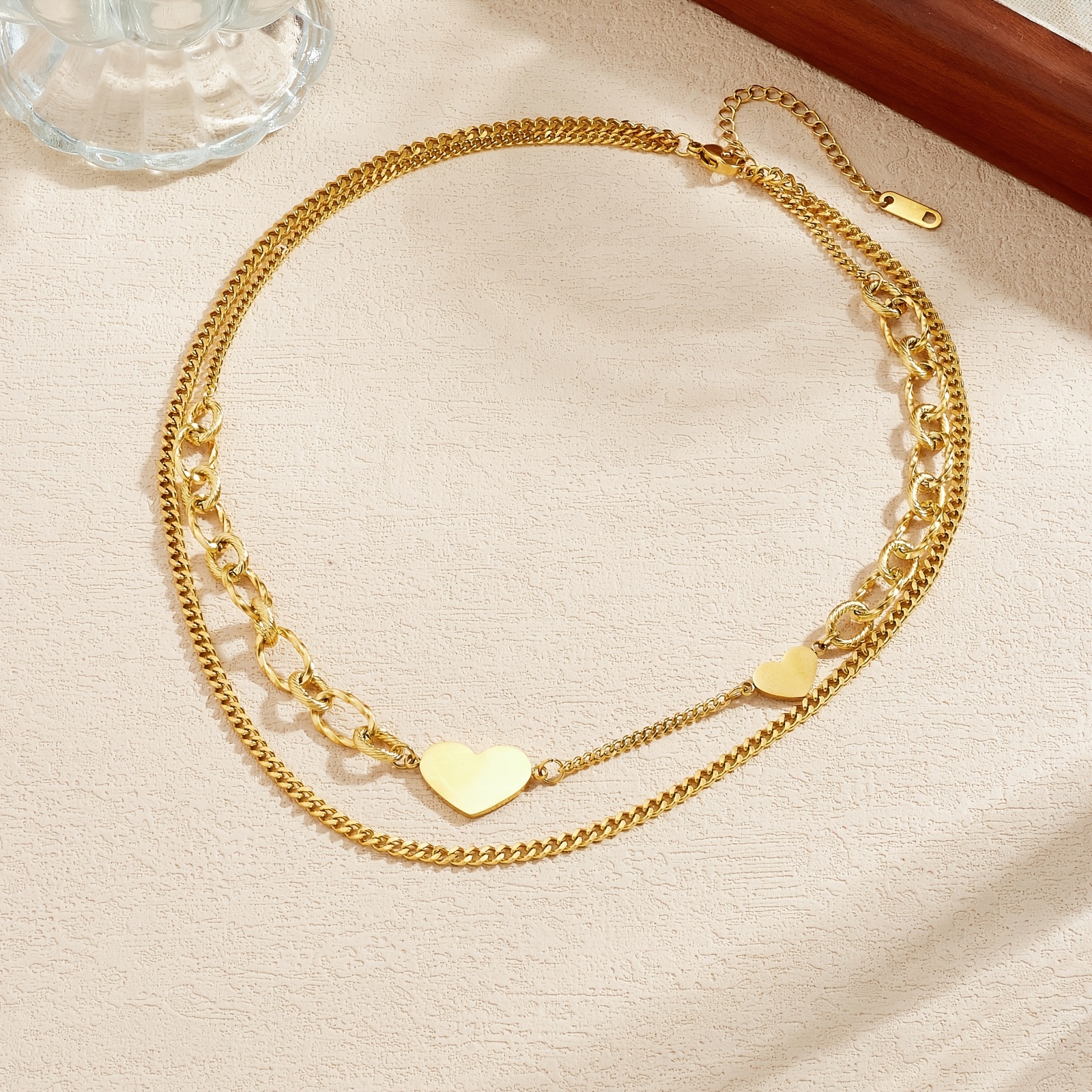 Women's Golden Double-Layer Love Necklace, Trendy Heart-Shaped Pendant