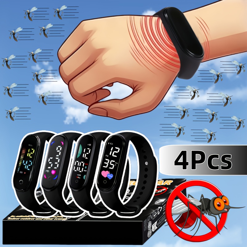 4pcs set home mosquito repellent wristband insect repellent womens mosquito repellent bracelet outdoor mens mosquito repellent watch summer mosquito control unisex   physical mosquito repellent