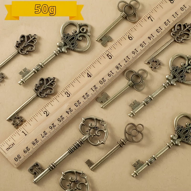 TEMU 50g Women's Vintage Key Pendant Set - Multiple Antique Bronze Metal Pendants With , Perfect For Jewelry Making And Wedding Party Favors