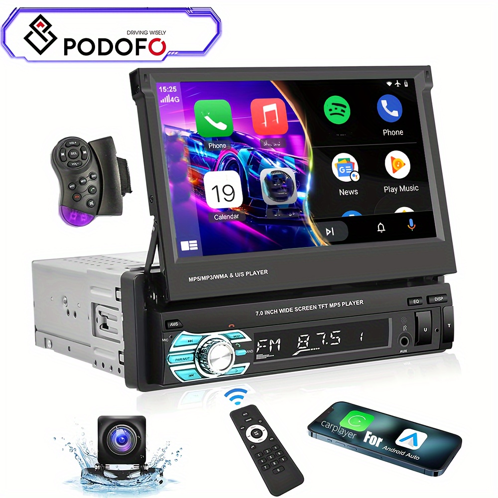 

Podofo Din Carplayer Car Wireless Ahd , 7" Out Touch Car Mp5 Auto, , Usb, Tf, Fm , Aux-in, Swc