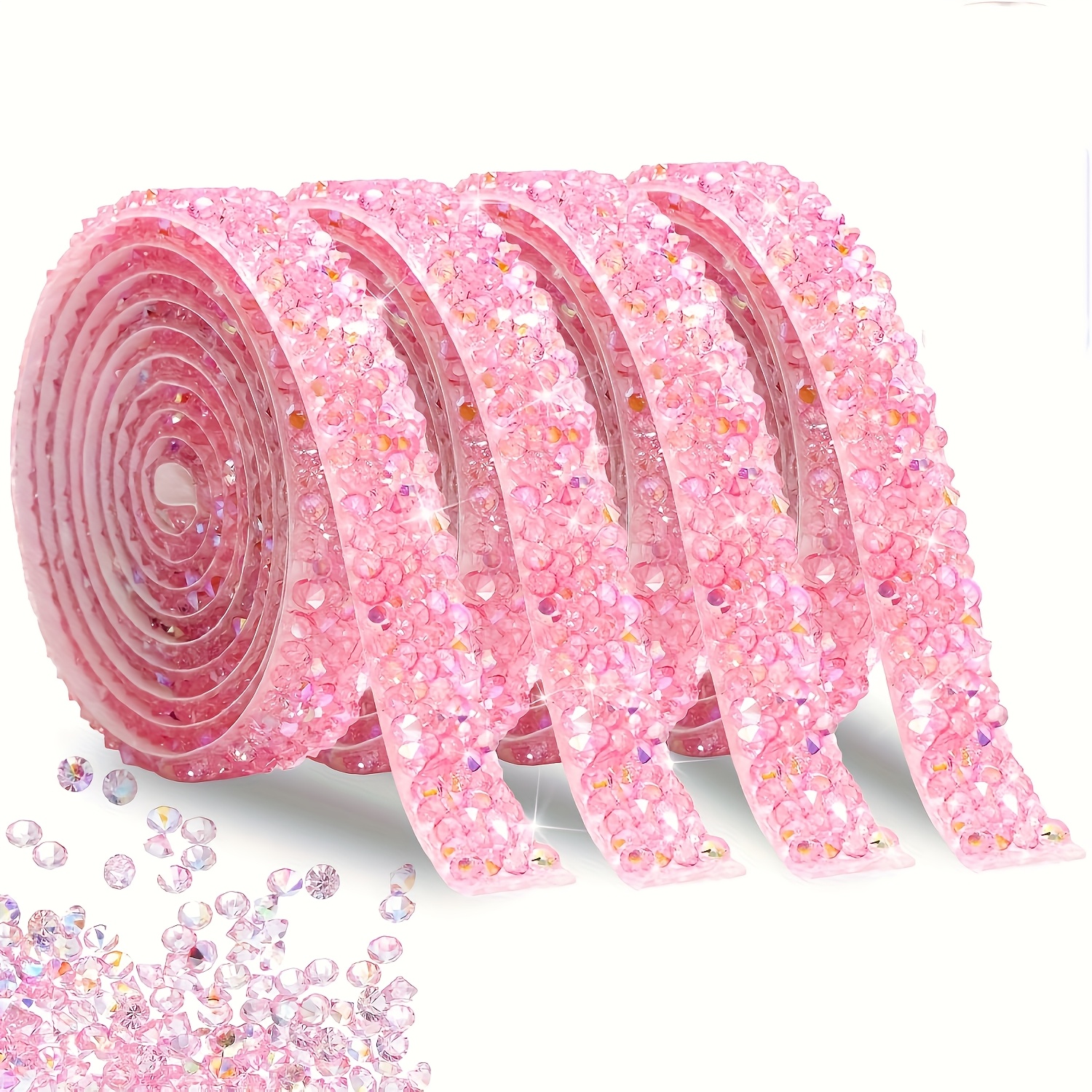 TEMU 4 Rolls Of Self-adhesive Rhinestone Tape, 4 Styles Of Crystal Rhinestone Diamond Embossed Tape, Sparkling Resin Diamond Tape, Suitable For Home
