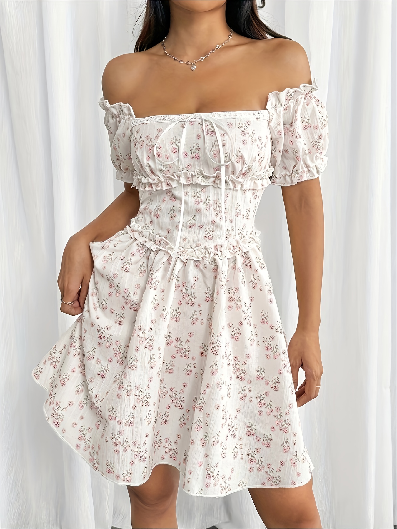 womens elegant vintage floral patterned shoulder lace dress - Temu United  Arab Emirates