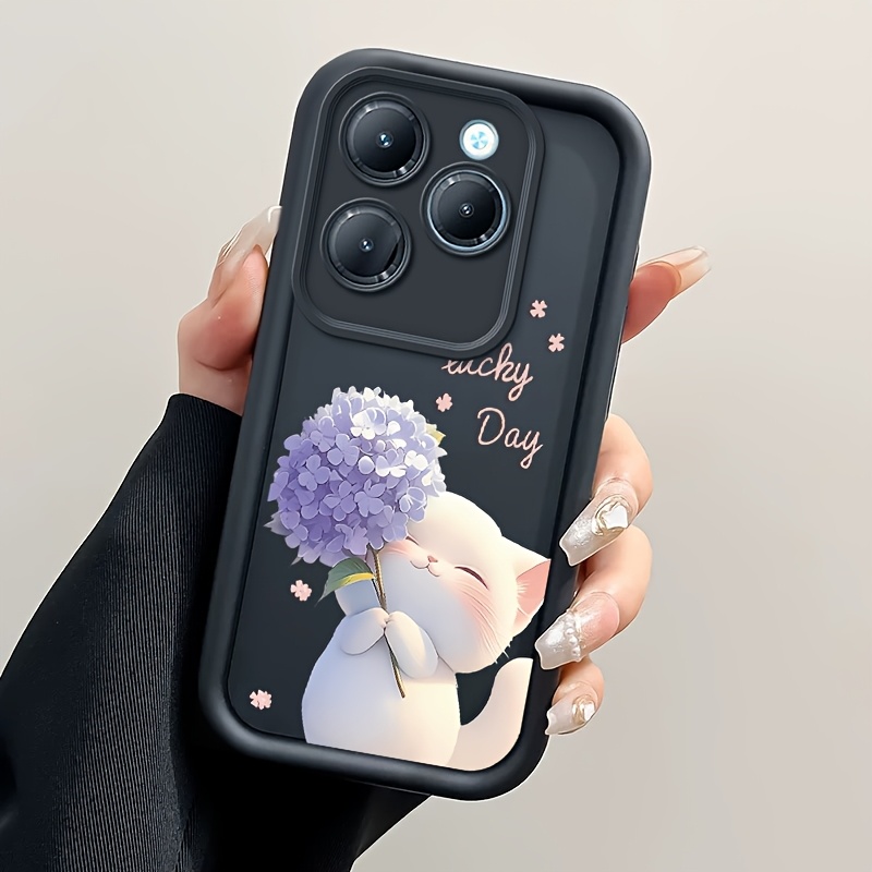 TEMU Чохол для телефону з милим котиком та квіткою для Infinix Hot 40 Hot 40 Pro - М'який TPU, стійкий до ударів, повне покриття задньої кришки