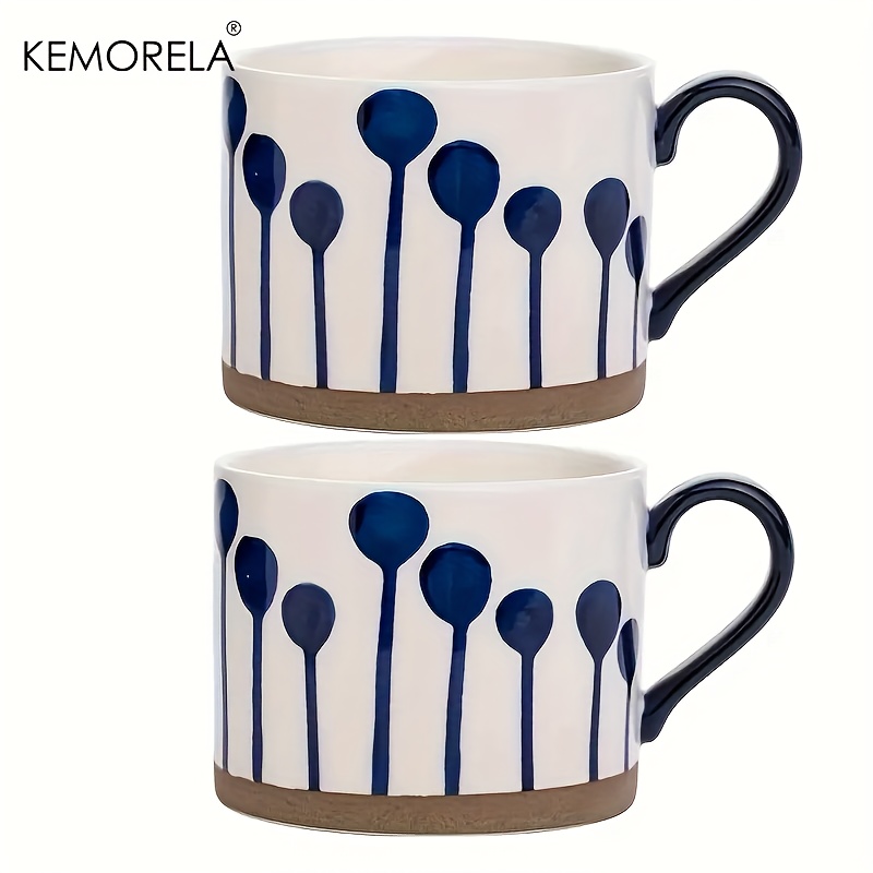 Kemorela 2pcs Ceramic Coffee Mug Ceramic Coffee Cup Breakfast Cup Hand-painted Water Cup With Handle Microwave Safe