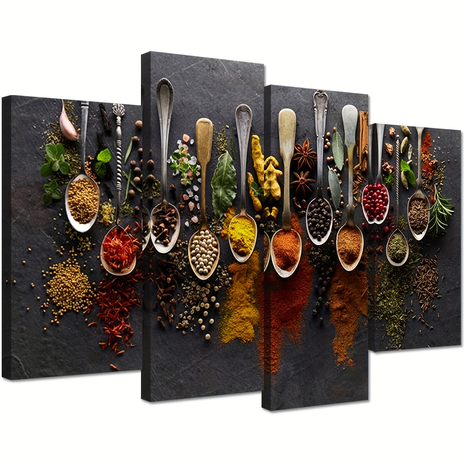 

Kitchen Pictures Wall Decor 4 Pieces Couful Spice In Spoon Vintage Canvas Wall Art Food Photos Painting On Canvas