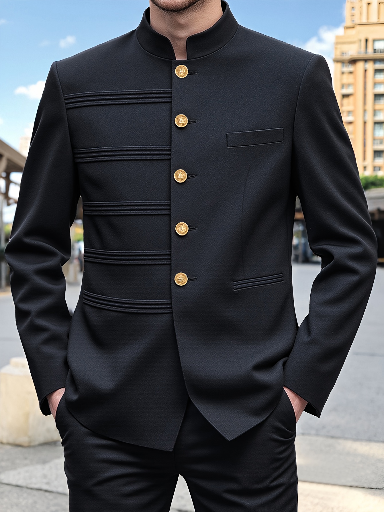 *'s *-Fit Business Casual * - Solid Black Notch Lapel Single-Breasted  Jacket with Golden Buttons, Regular Length Long Sleeve for Office, Parties  & Casual * - * Versatile Formal & Semi-Formal Wear, ...