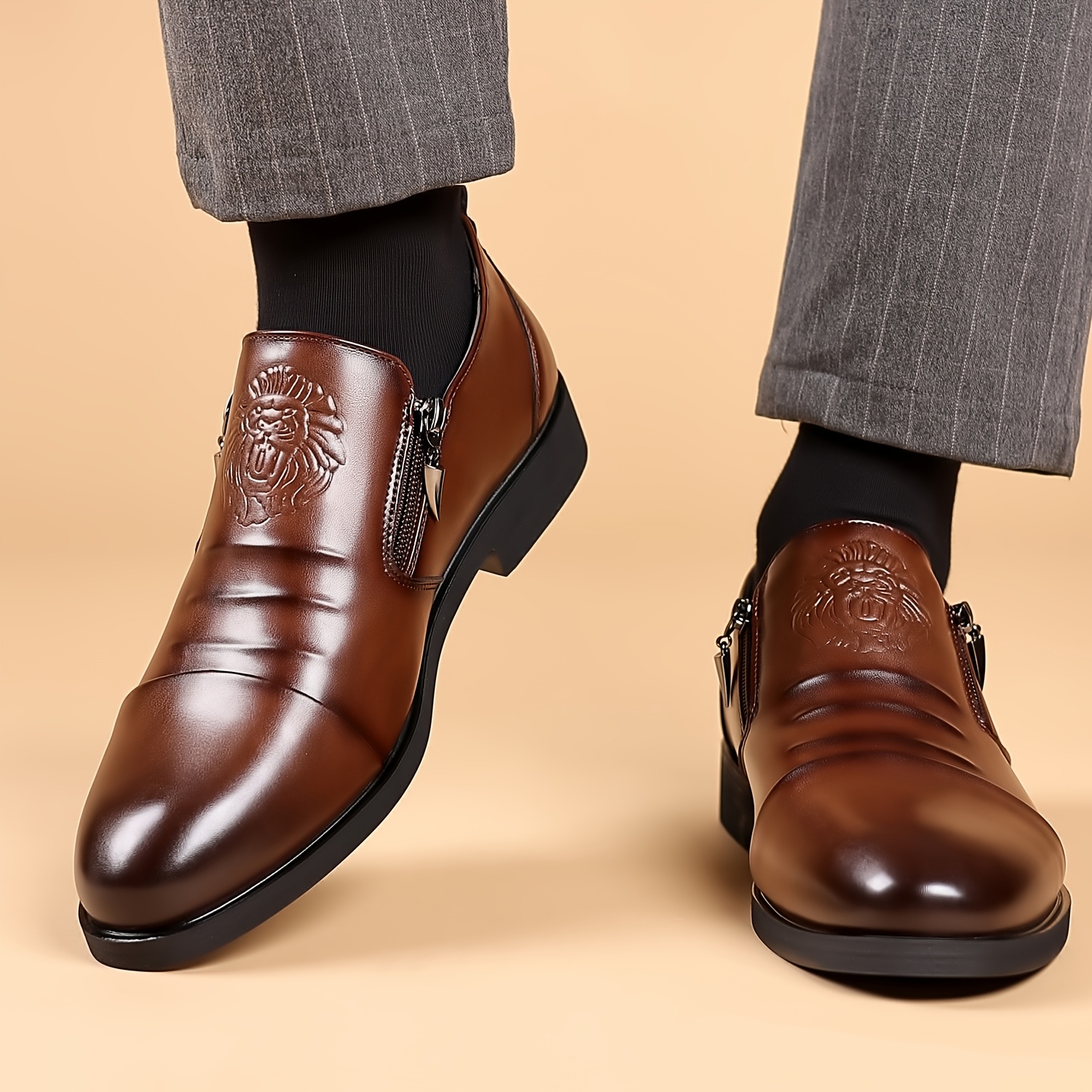 Mens pointed toe zipper formal tuxedo shoes