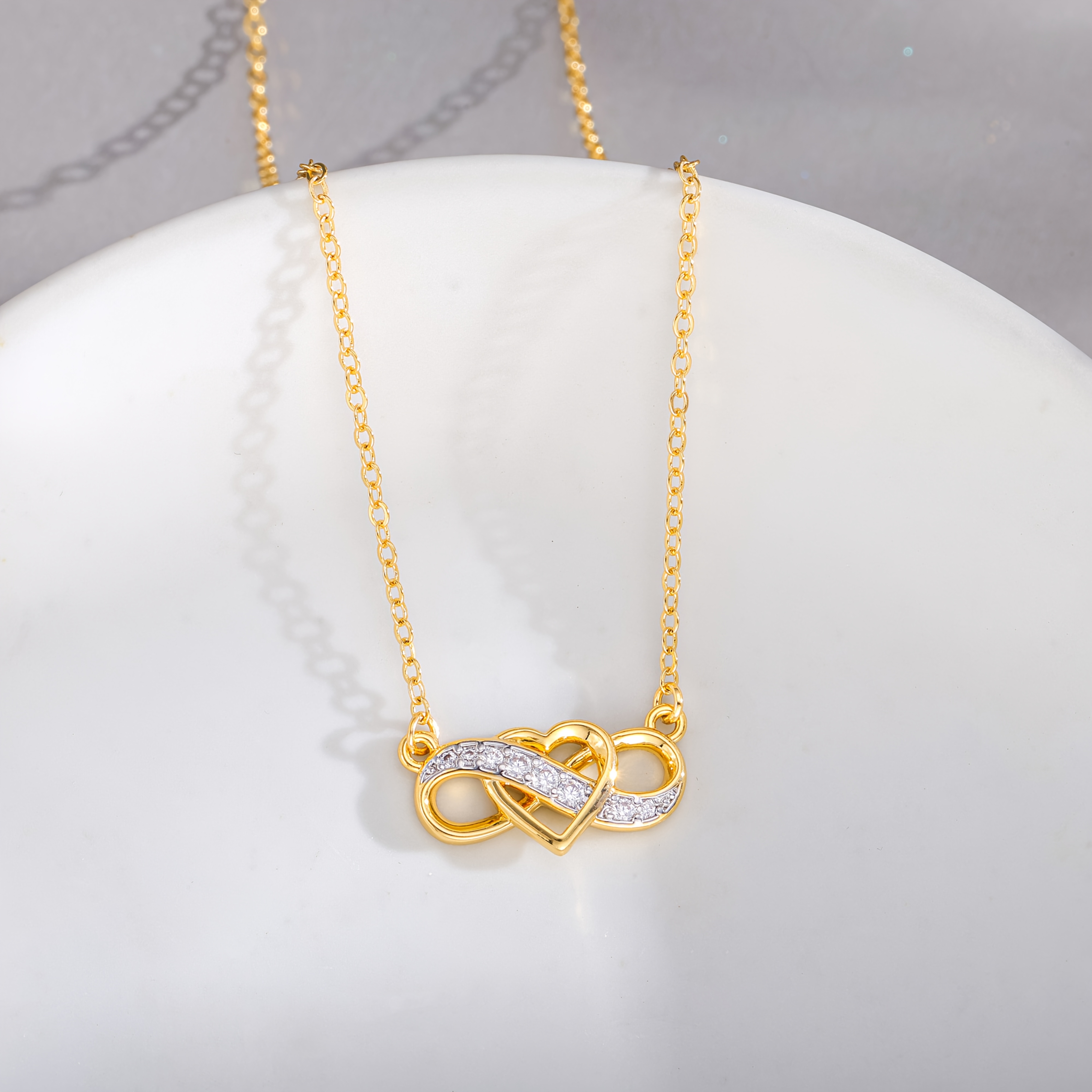 Image of 925 Sterling Silver Golden Necklace Inlaid With Synthetic Zirconia, Christmas, Carnival, Valentine's Day, Holiday Gift, Birthday Gift, With Exquisite Gift Packaging Box