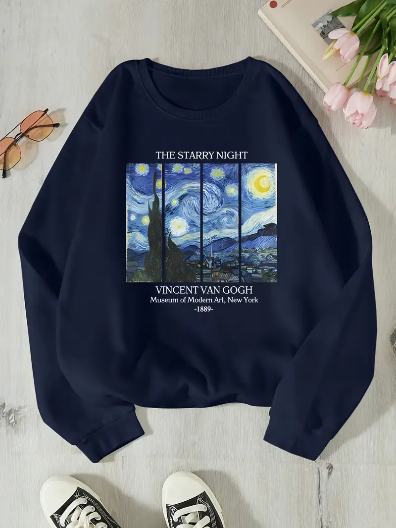 sweat-shirt van starry night pour femme - pull-over à manches longues, haut maroon pour l automne/hiver, les tenues quotidiennes et formelles - cadeau pour les amateurs , mode automne, col rond , coupe confortable, alternative à la hoodie , créatifs, vêtements d hiver, design tendance, matériau confortable, hoodie imprimé, amateurs de mode, décoration intérieure et tenues quotidiennes s, tenues automne/hiver, vêtements Détails du produit 21