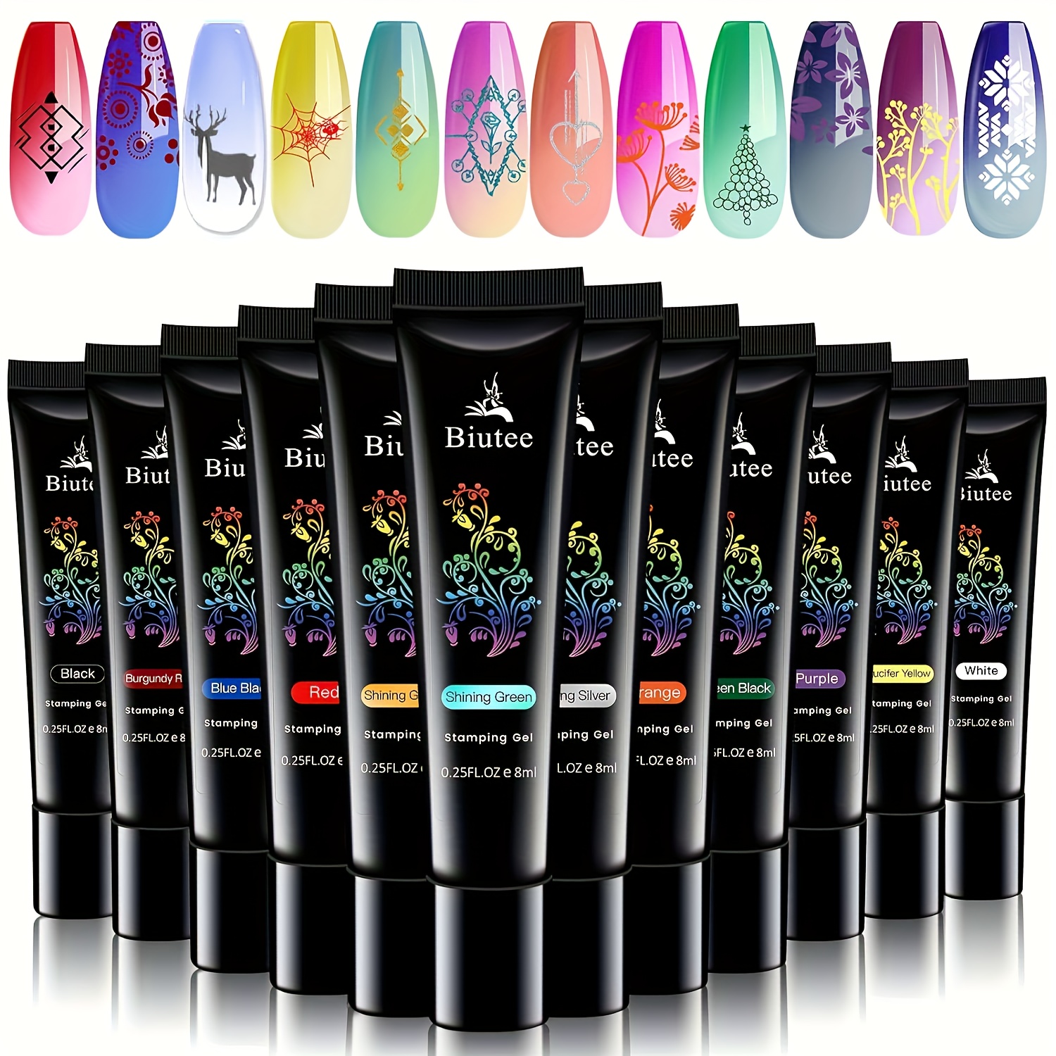 TEMU Stamp Nail Polish Gels, 12 Colors Stamping Gels Black White Glitter Green/silver/golden For Nail Stamp Plate Stamper