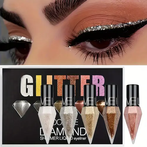 5pcs of sparkle diamond eyeliner liquid sleeve box durable waterproof extremely fine and shiny eye shadow cream glitter film eye highlight mothers day gift
