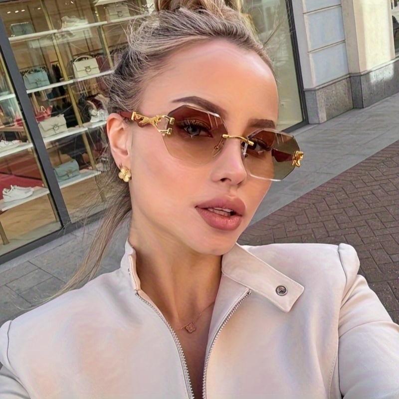 Premium Golden Double Tea Frameless Retro Fashion Women's Eyeglasses