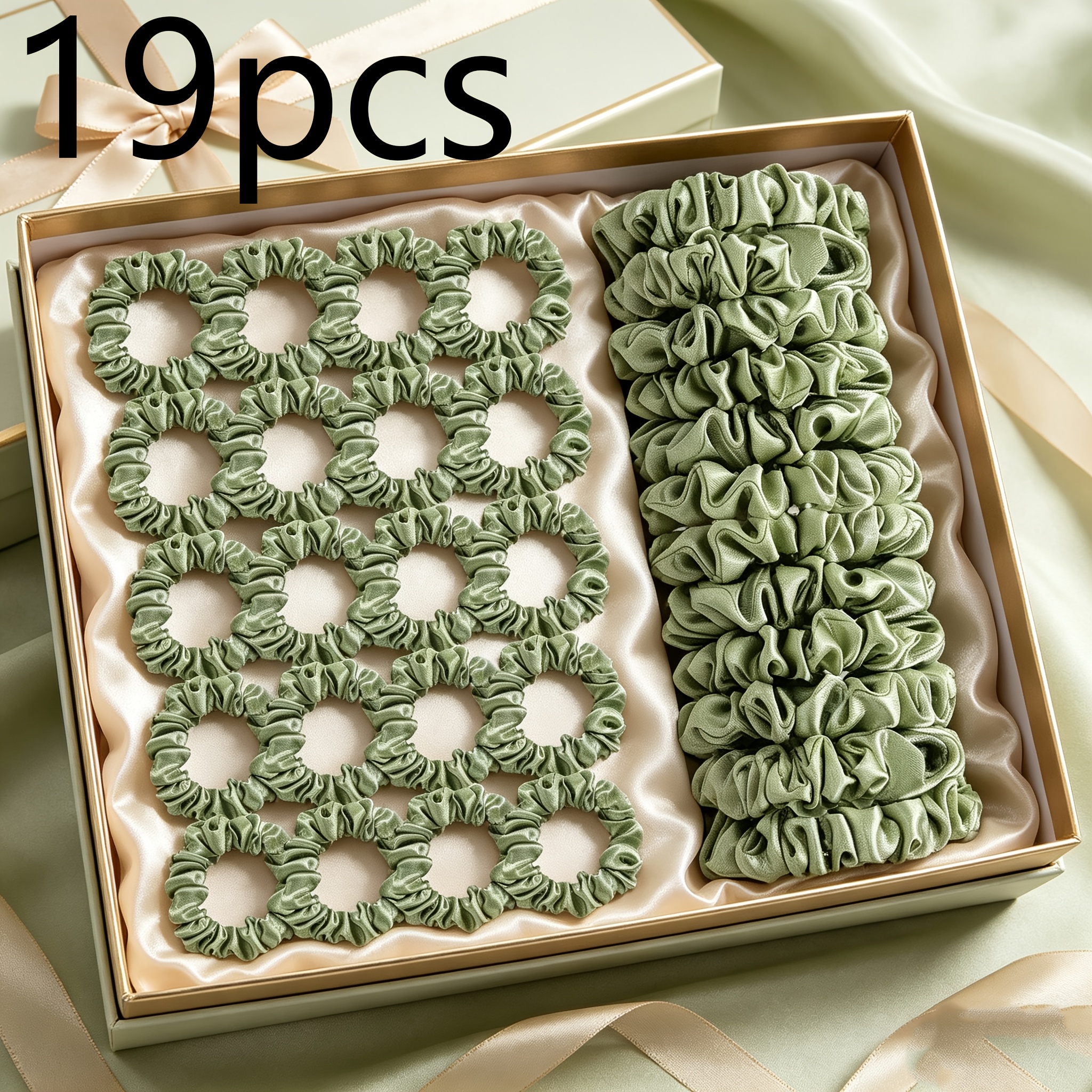 TEMU 19pcs Grass Green Hair Ties Suitable For Ponytails, Buns, Updos - High Elasticity Durable Hair Bands For, Solid Color Hair For Braids, Buns,