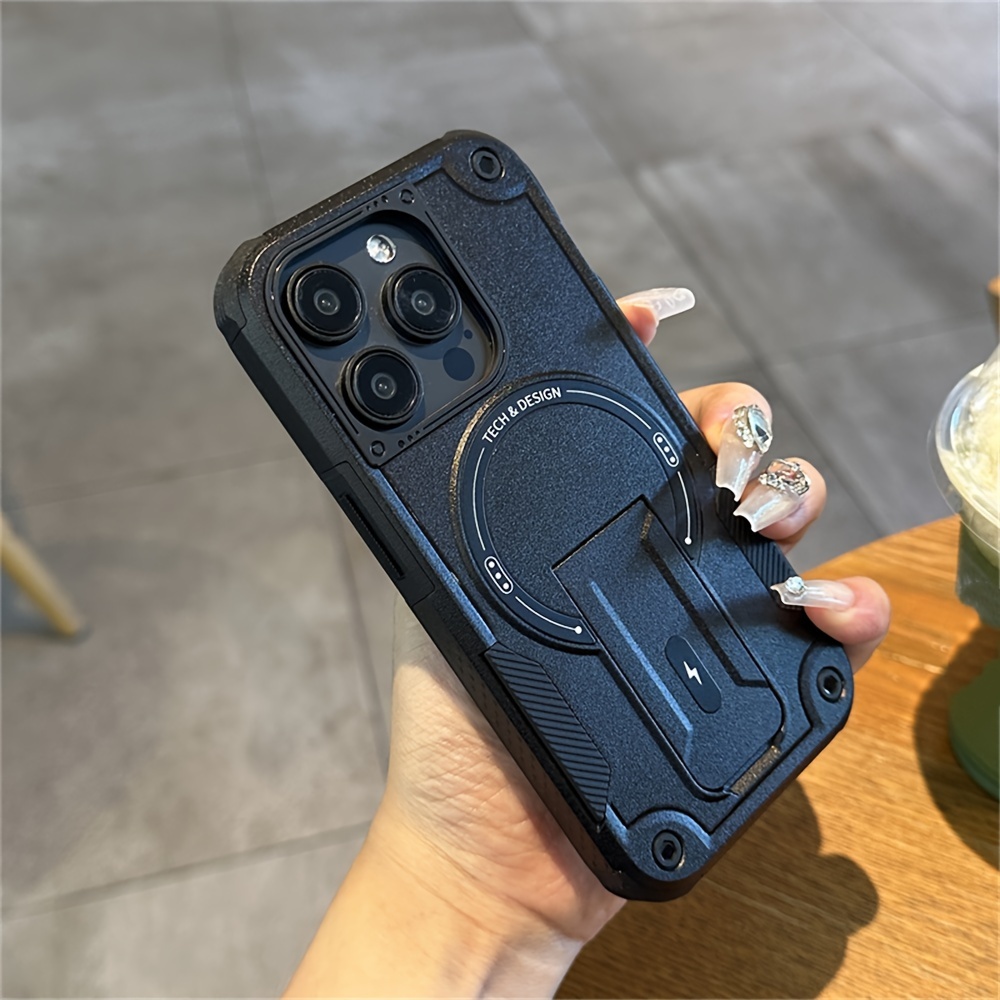   mekanisk pansarstil-fodral med magnetfäste, anti-slip design, dolt ställ för iphone 16 15 14   11 pro max –   skydd Produktinformation 4