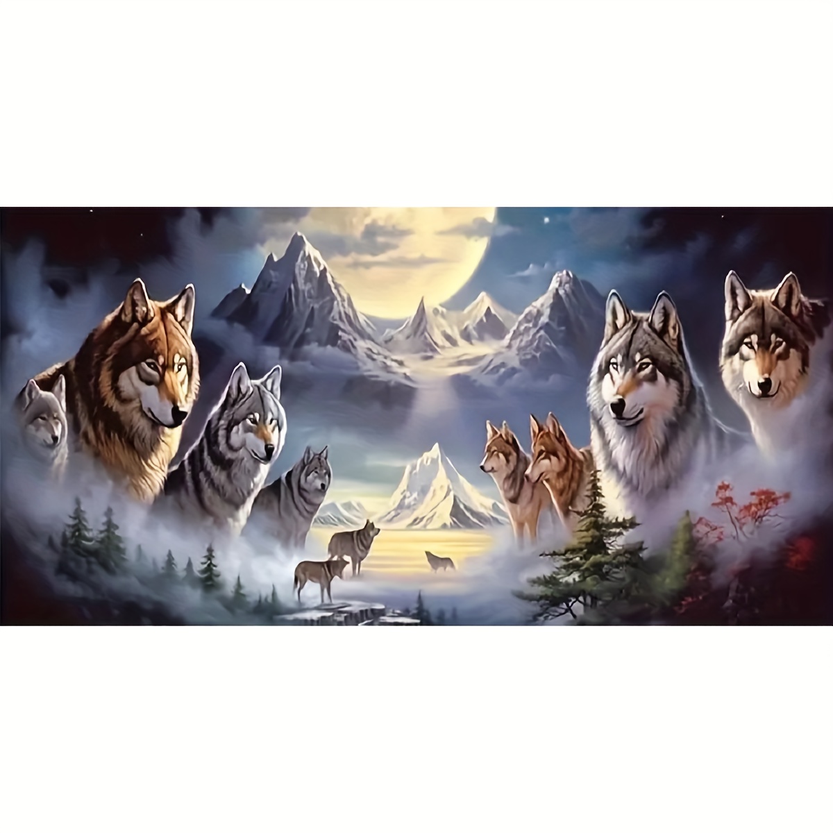 

Wolf Pack Diamond Painting Kit, 39.37 X 19.69 Inches - Diy Round Acrylic Craft Set For Home Wall Decor, Large Animal Mosaic Art For Adults And Beginners