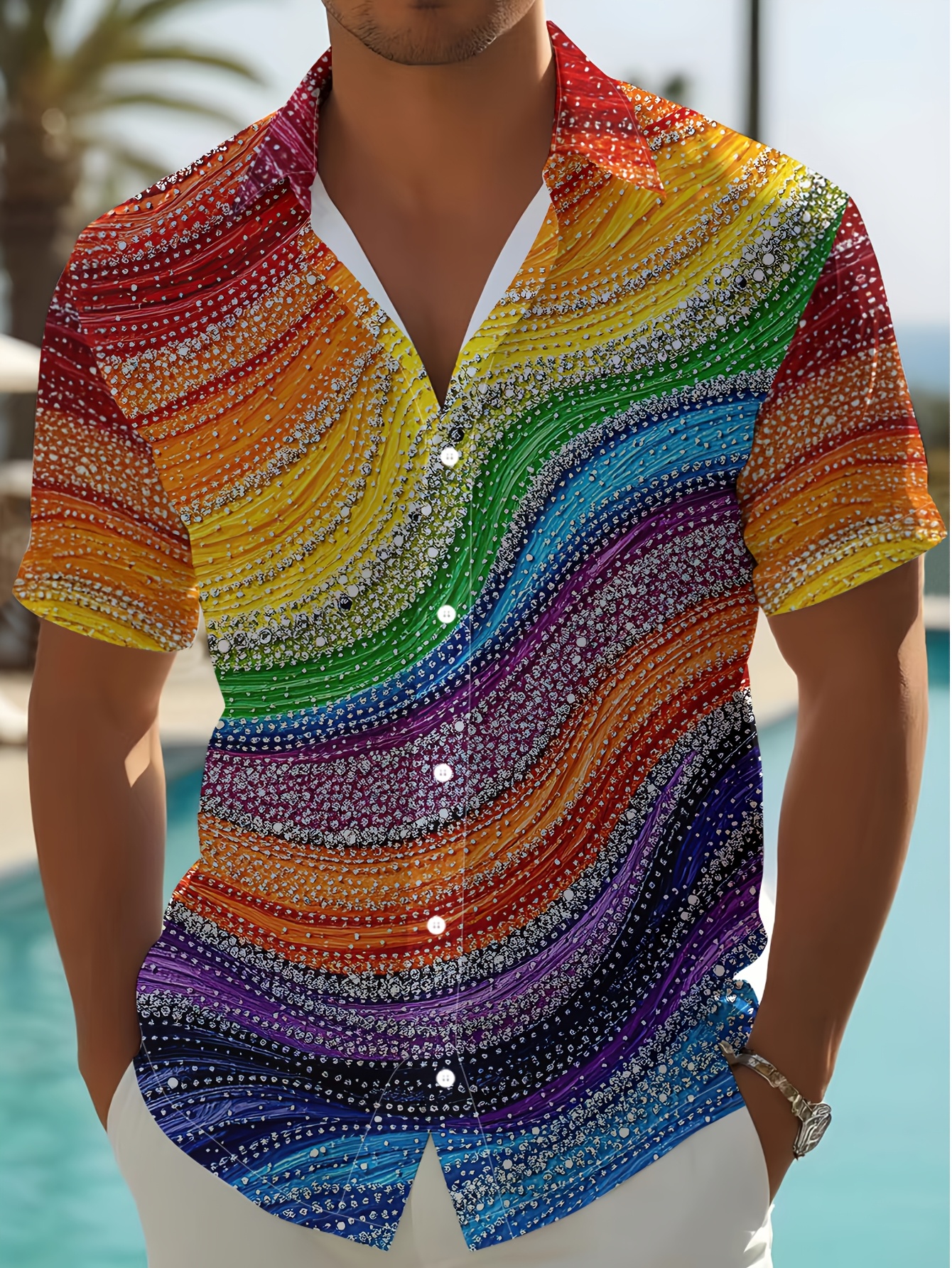 camisa de   corta con rayas de   para hombre, camiseta     con estampado de lentejuelas, casual, holgada, con   y media  