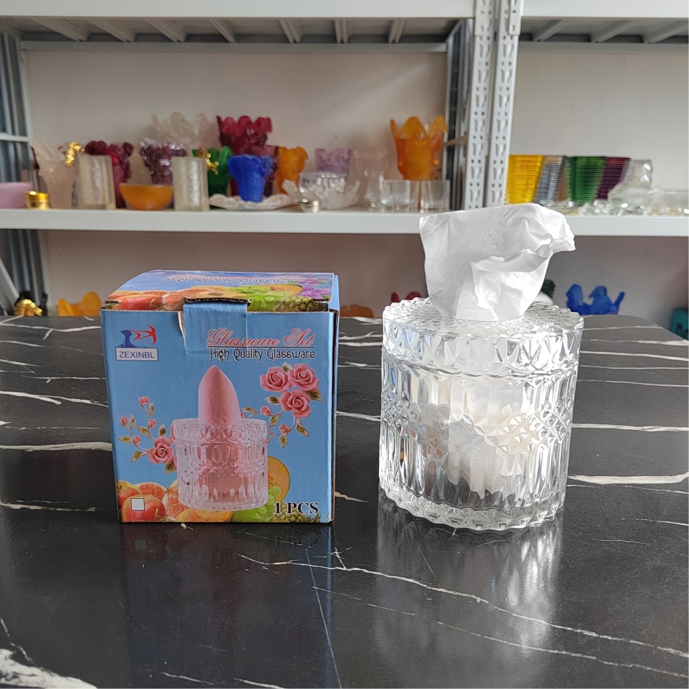 1pc crystal glass tissue box holder modern diamond cut luxury texture transparent with lid easy to   for home   office desktop decor festive gift item modern decor item crystal glass box Product details 9